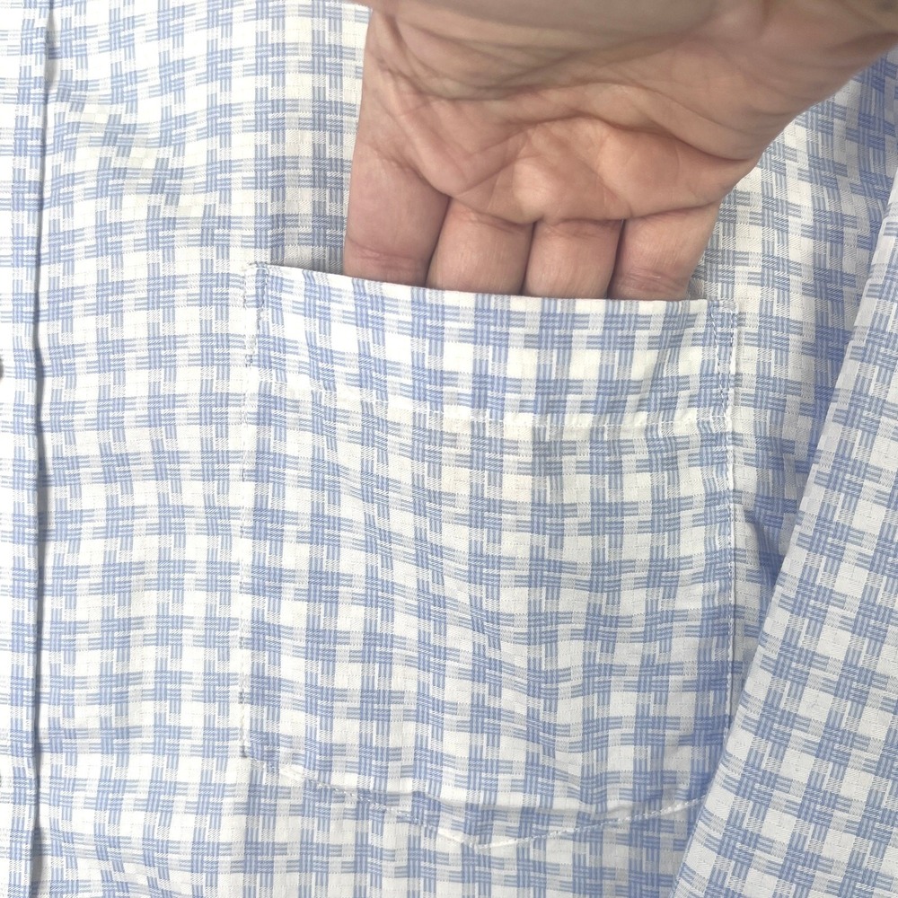 Johnston & Murphy Button Down Shirt Mens XXL Blue White Tailored Fit Geometric - Picture 5 of 13